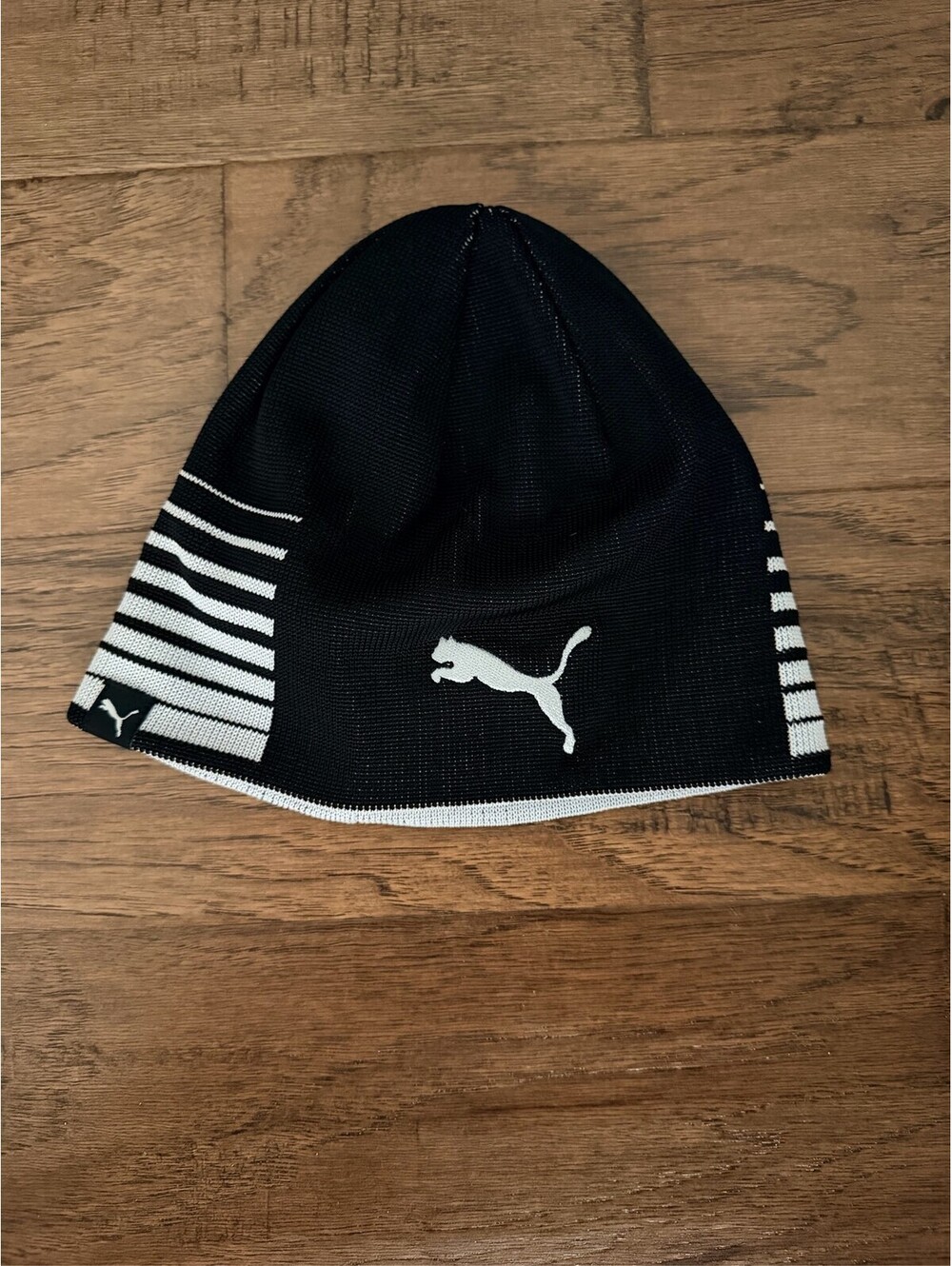 Puma LIGA Reversible Beanie Hat Black White Knit Winter Sports Unisex (0006)